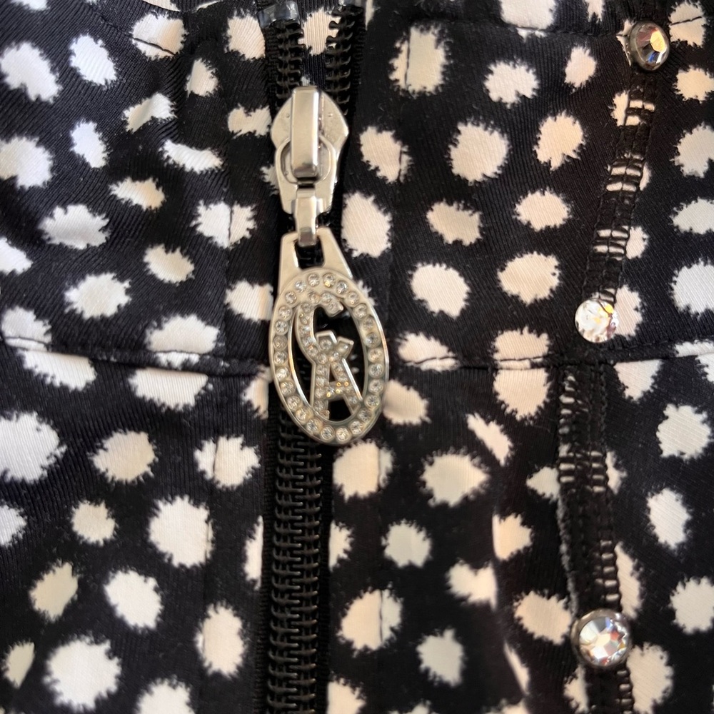 Christine Alexander Black & White Swirling Dot Pebble Print Zip Jacket Size XL - Picture 7 of 13